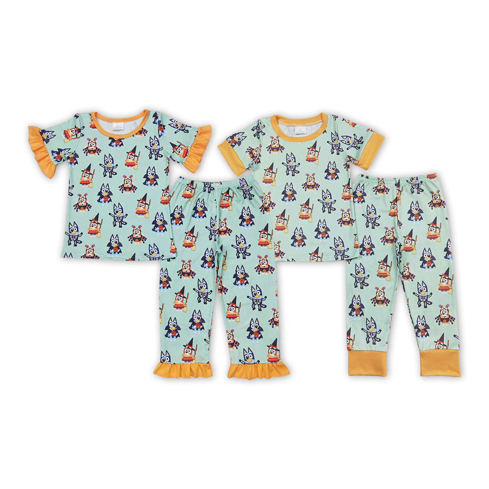 Sibling Baby Girls and Boys Halloween Cartoon Dog Pajama Set