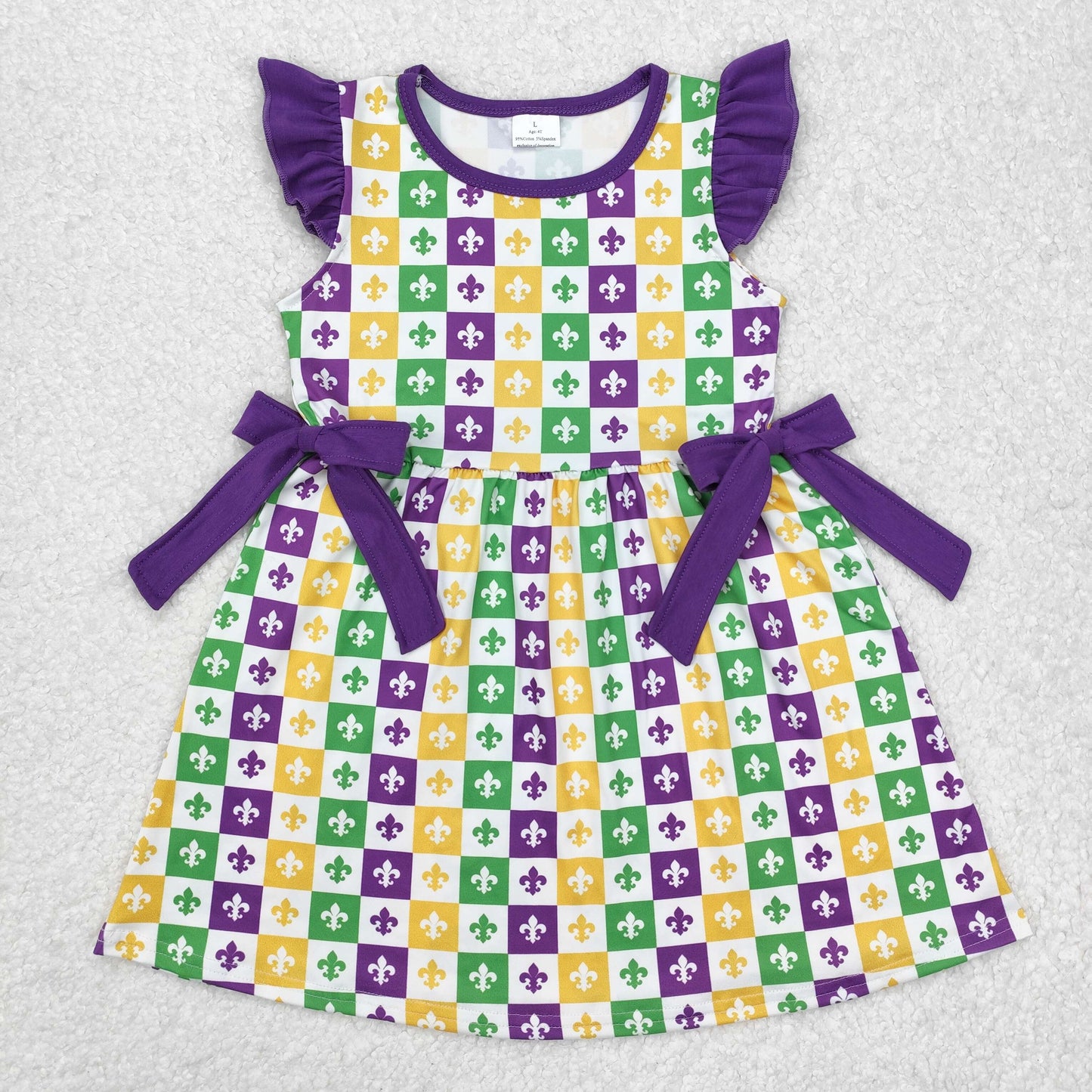 Baby Girls Mardi Gras Flutter Sleeves Plaid Anchor Print Dress