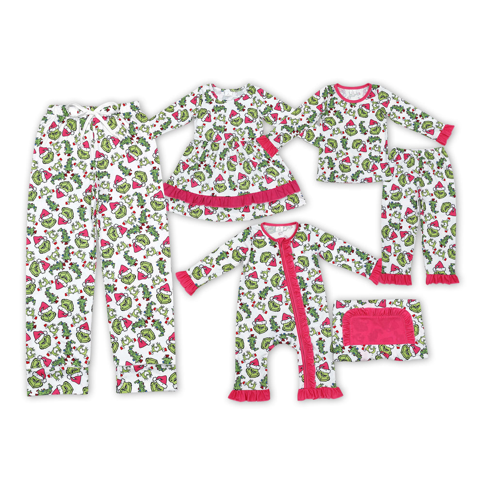 Family Christmas  Green Face Cartoon Pajama and Dress