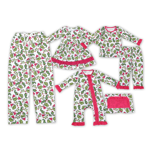 Family Christmas  Green Face Cartoon Pajama and Dress