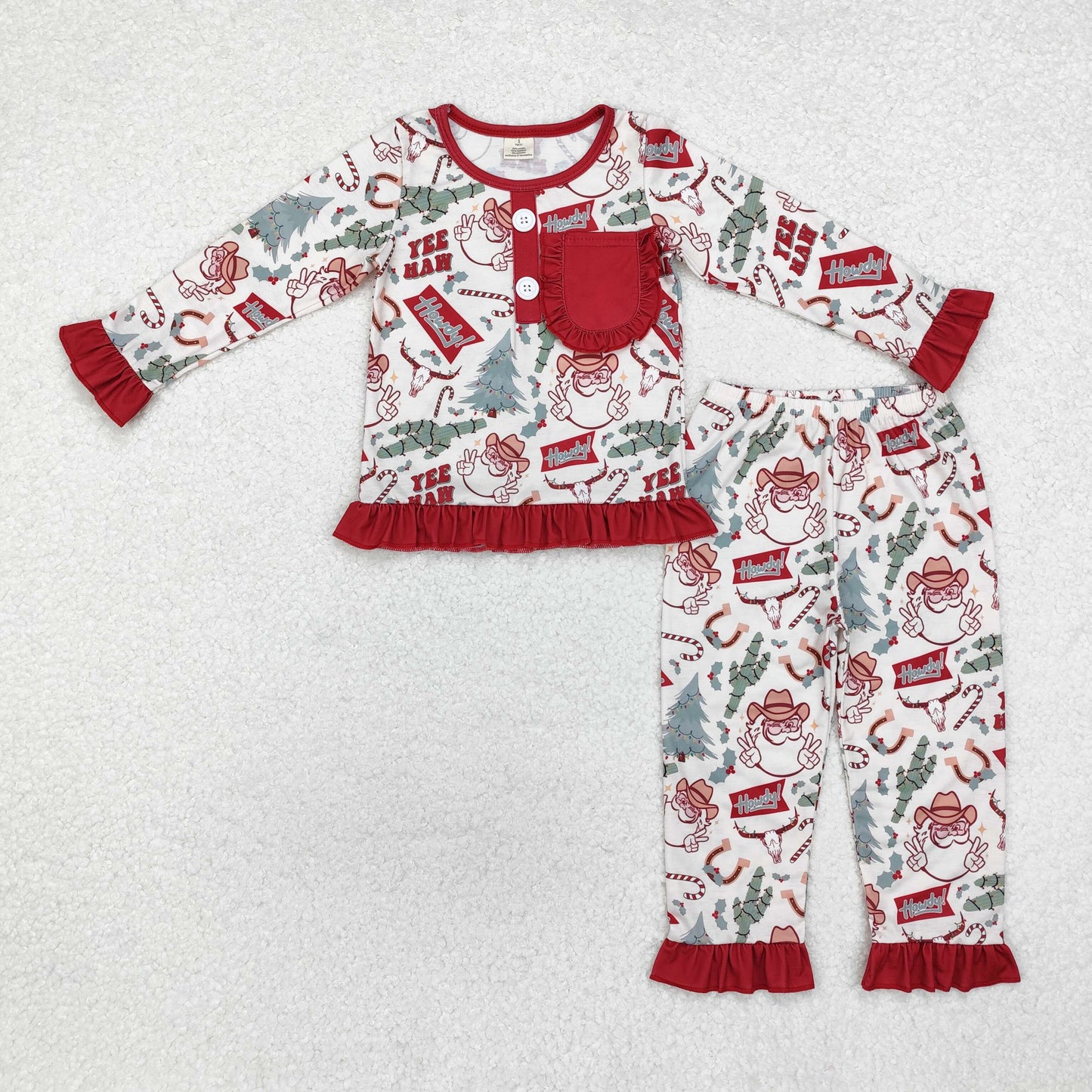 Baby Girls Christmas Western Santa Bamboo Pajama Set