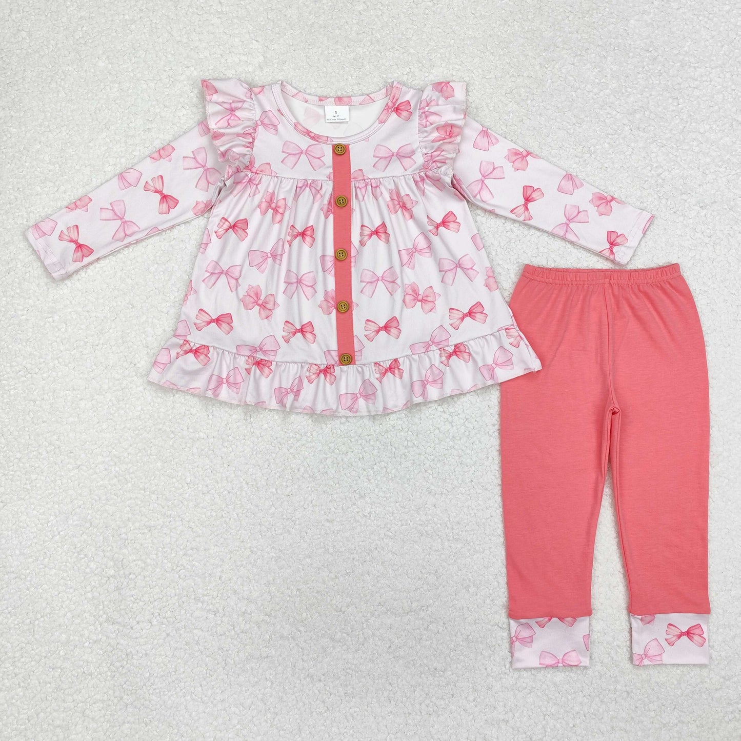 GLP1958 Baby Girls Pink Bow Top Leggings Outfit