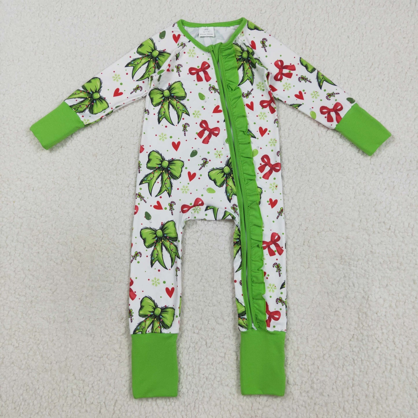 LR2482 Baby Boys Christmas Bow Long Sleeve Romper