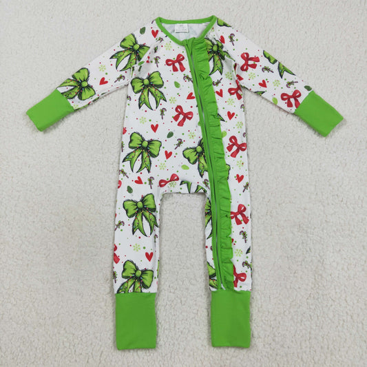 LR2482 Baby Boys Christmas Bow Long Sleeve Romper