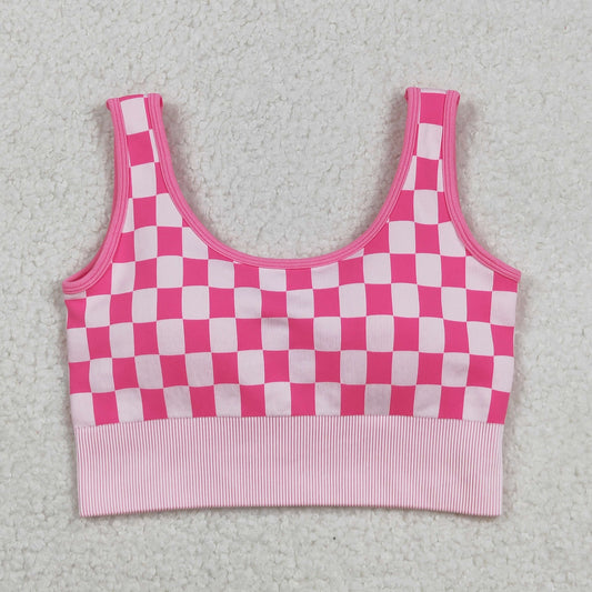 GT1190 Adult Women Hot Pink Checked Active Sport Tank Top
