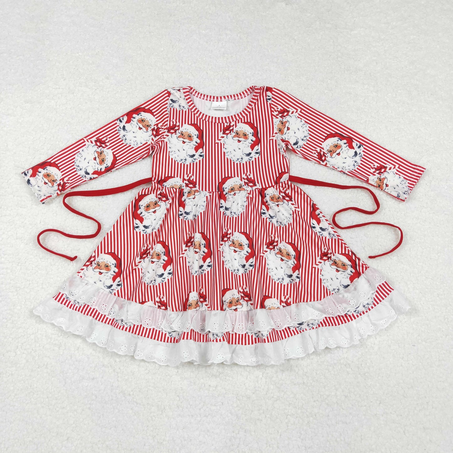 Baby girls Christmas Santa Red Striped Long Sleeve Dress