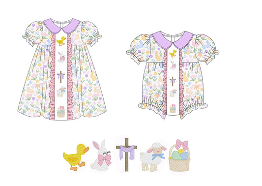 5 MOQ Preorder Easter Floral Short Sleeve Dress /Romper