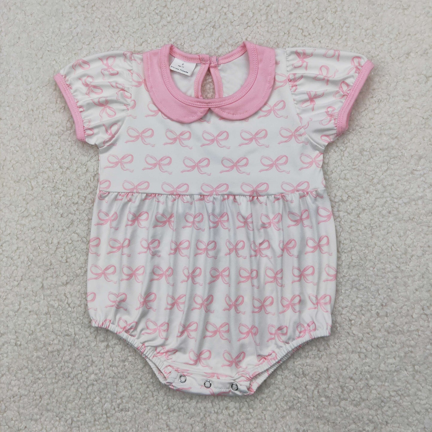 SR2893 Baby Girls Pink Bow Bubble Romper