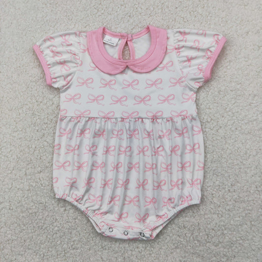 SR2893 Baby Girls Pink Bow Bubble Romper