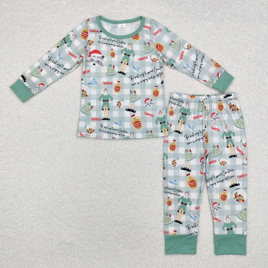 Baby Boys Christmas Cartoon Green Bamboo Pajama Set