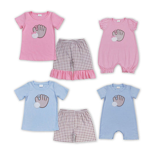 Sibling Baby Girls Boys Embroidery，  Baseball Outfit and Romper