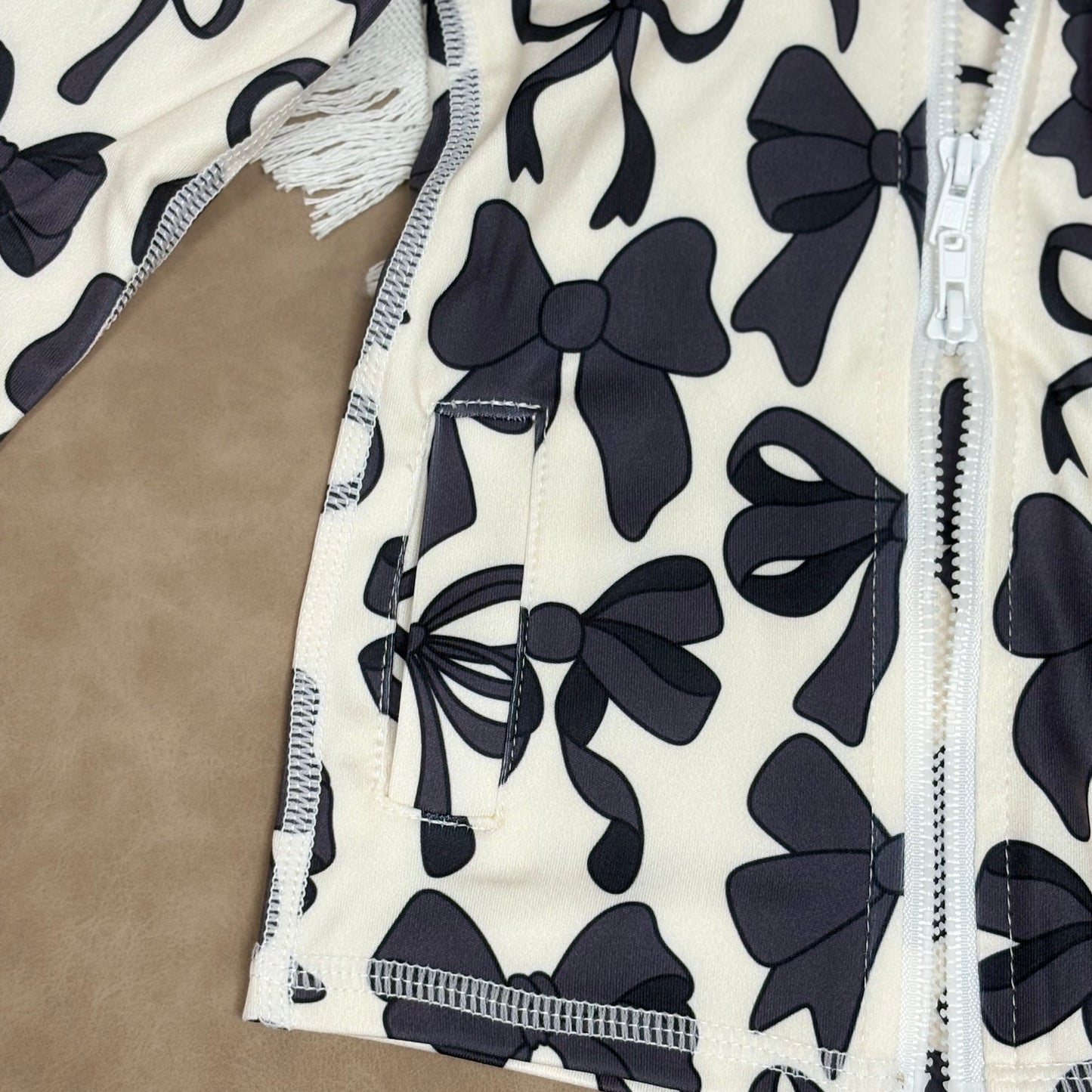 Sibling Toddler Girls Bow Floral Camo Long Sleeve Zipy Active Yoga Top With Pocket