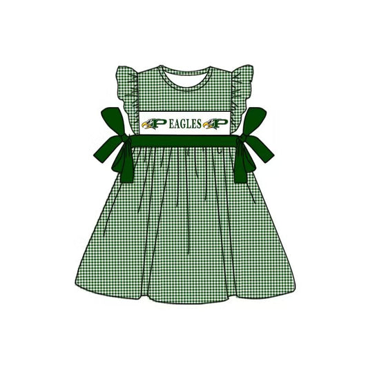 EAGLES Summer girl team green striped flying sleeve summer dress 3 MOQ