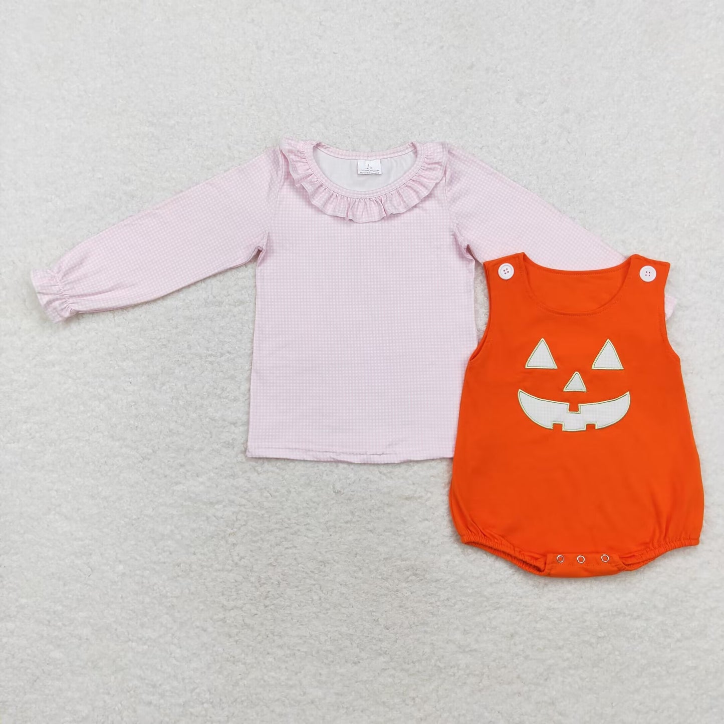 Baby Girls Pink Top and Orange Halloween Pumpkin Dress Set