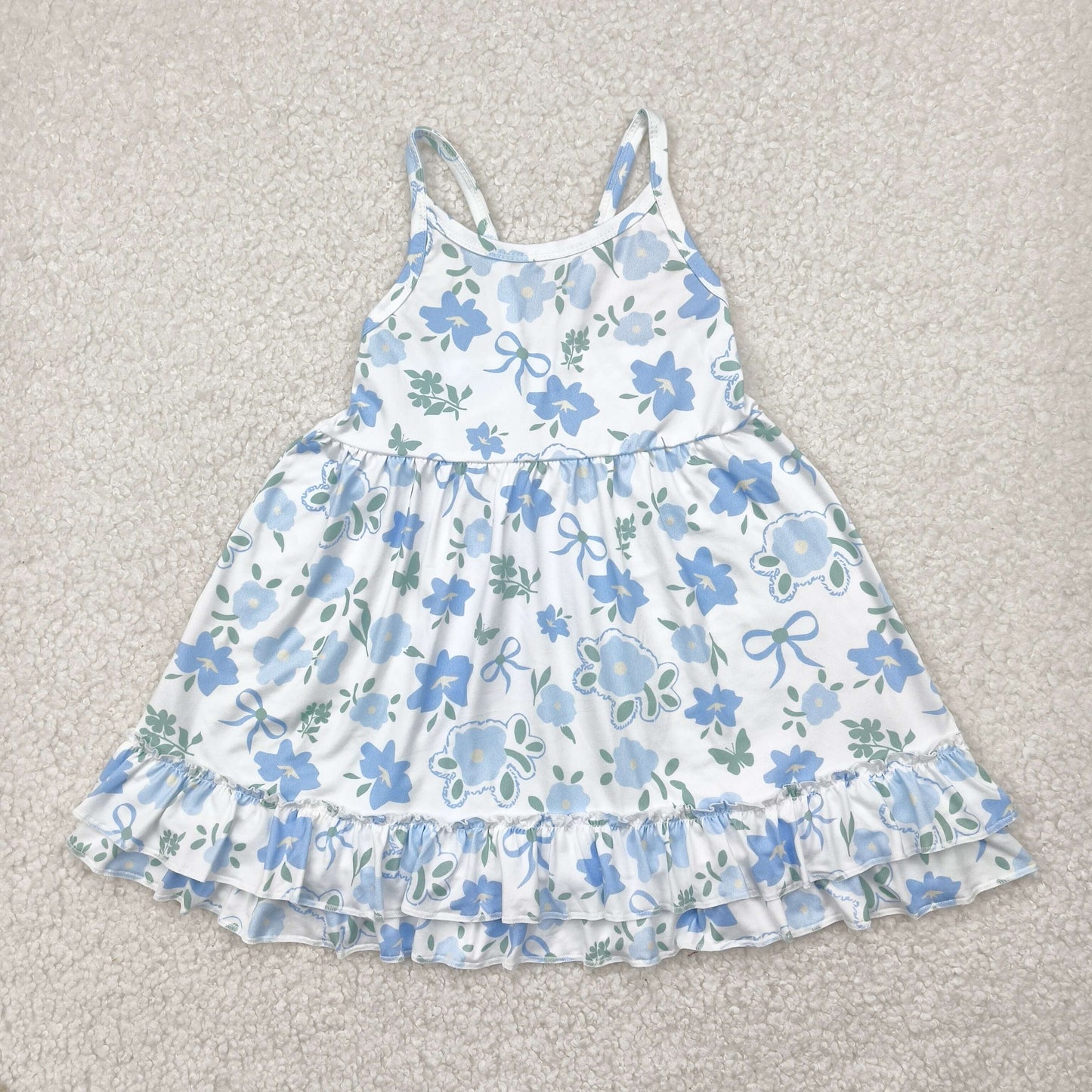 Baby Girls Summer Strap Blue Floral Dress