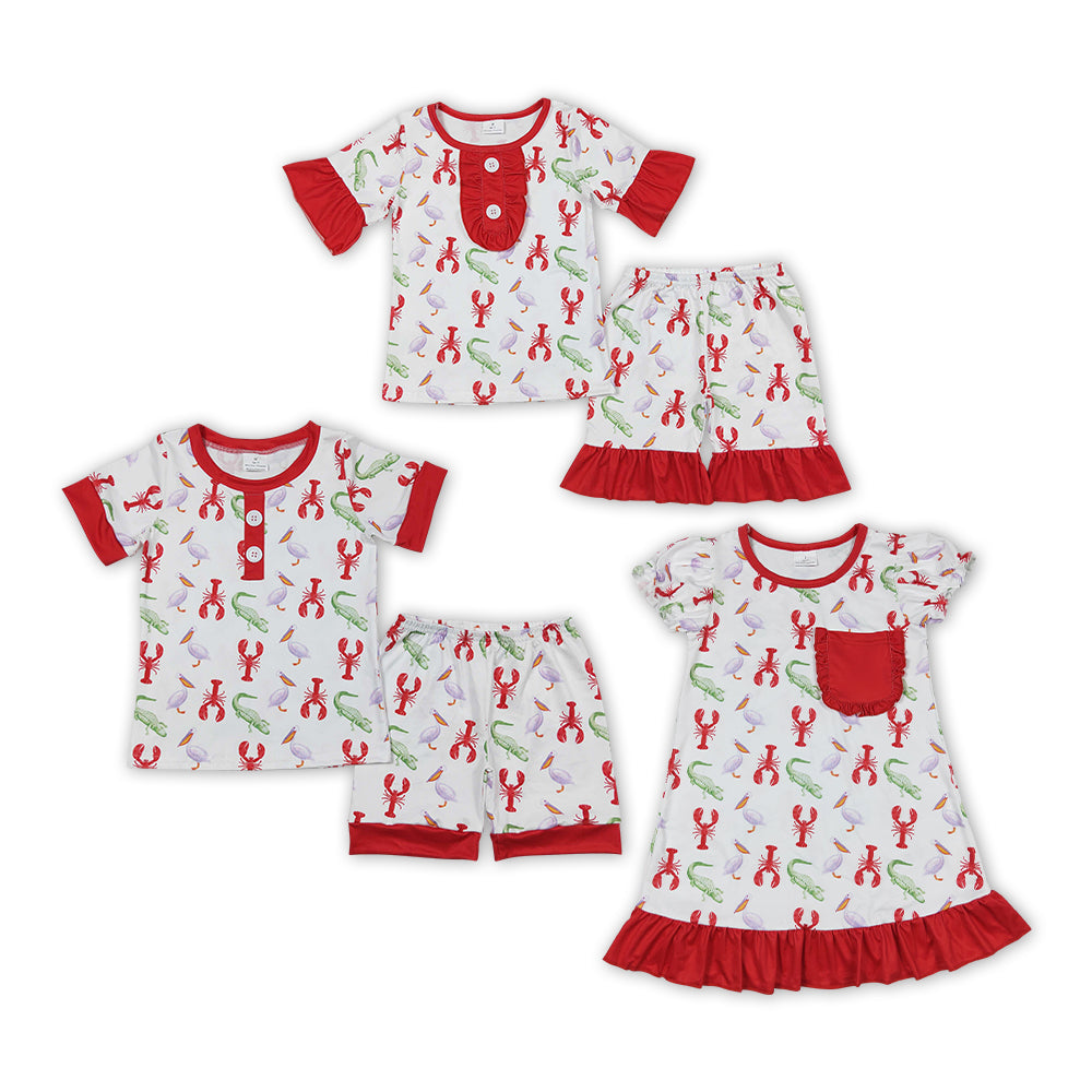 Sibling Summer Crayfish Shorts Pajama Set