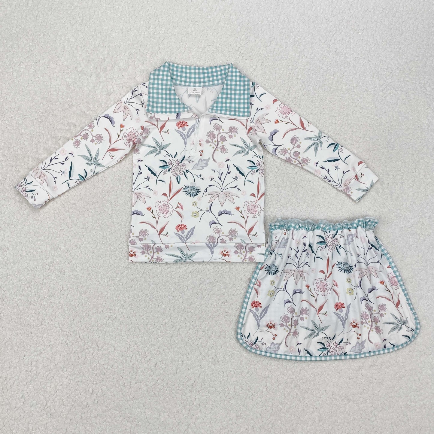 Sibling Baby Girls Zipper Pullover Floral Print Top Skirt With Shorts Set