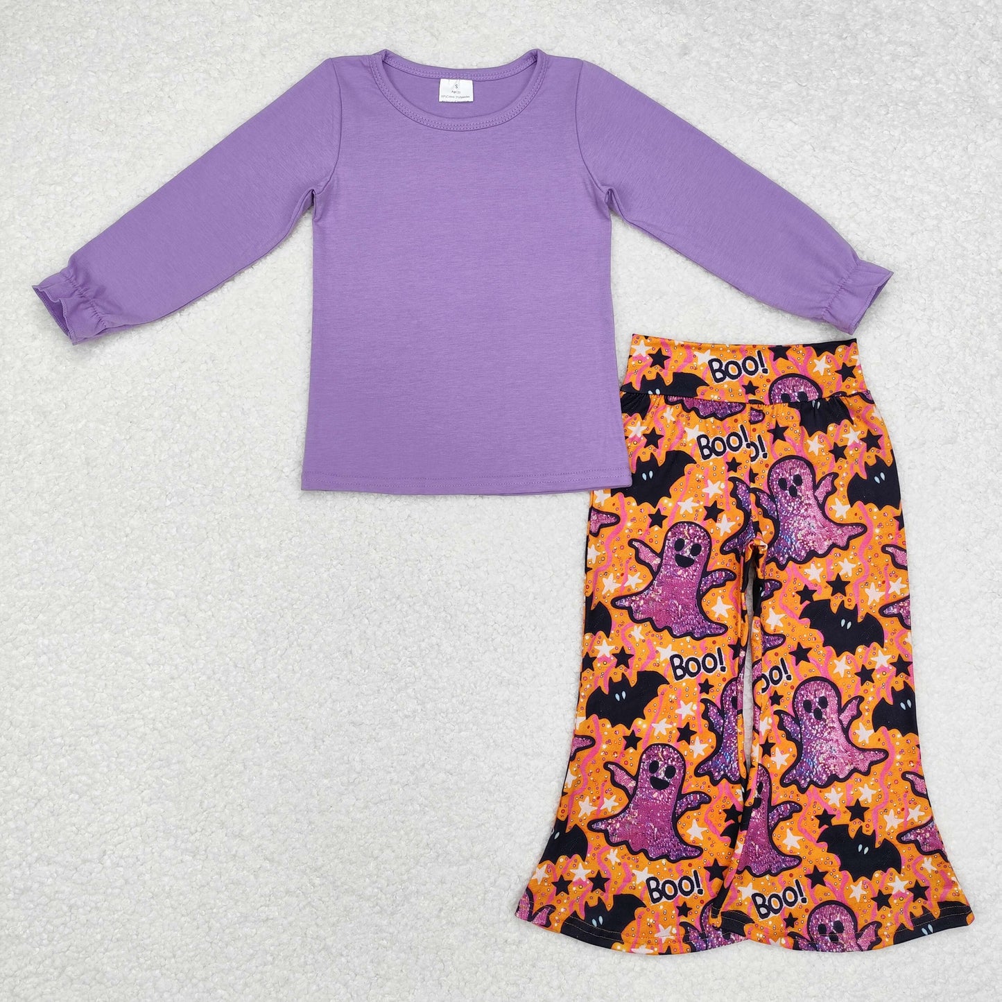 Baby Girls Halloween Purple Top Bell Bottom Pants Set