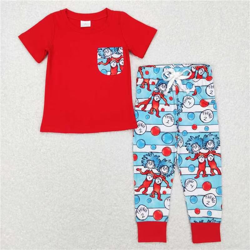 Baby Boys Red Short Sleeves Dr Reading Pocket Top Legging Pant Set