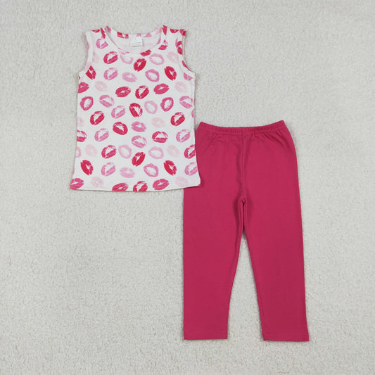 Baby Girls Lip Sleevless Tank Top With Hot Pink Leggings Set