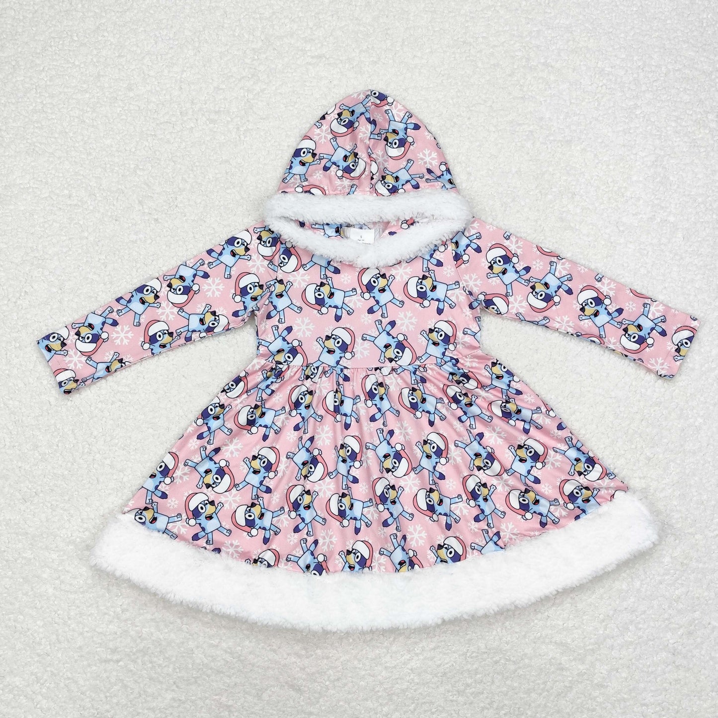 Baby Girls Christmas Cartoon Dog Hoodie Long Sleeve Dress