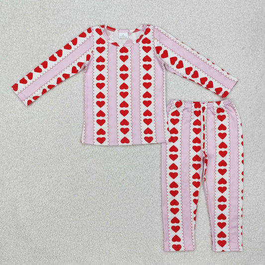 Baby Girls Long Sleeves Pink Hearts Stripes Top Pant Valentines Pajamas Set