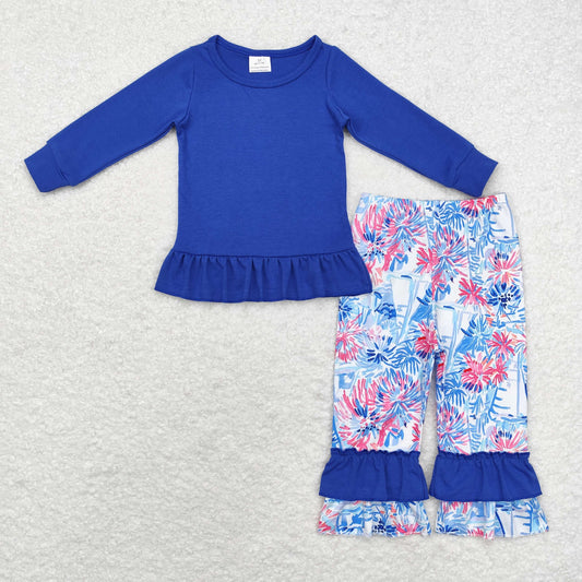 GLP1459 Baby Girls Navy Long Sleeve Top Sailboat Pants Outfit