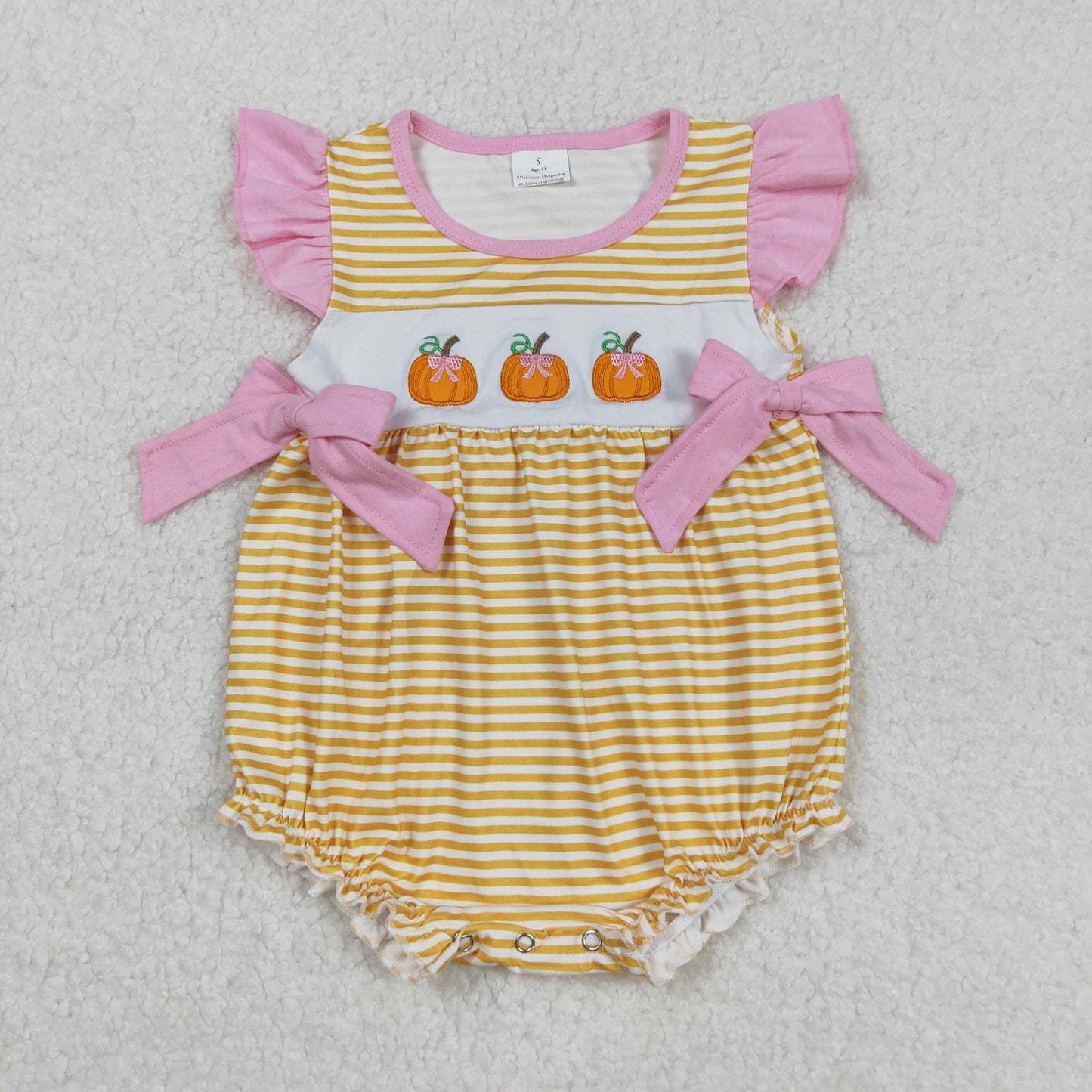 Baby Girls Embroidery Pumpkion Flutter Sleeve Bubble Romper