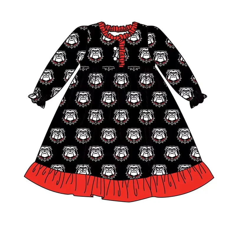 Georgia bulldogs baby girl team black long sleeve summer dress 3 MOQ