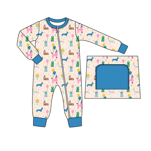 Baby Boys Happy Birthday Dog Zipper Romper 5 MOQ Preorder