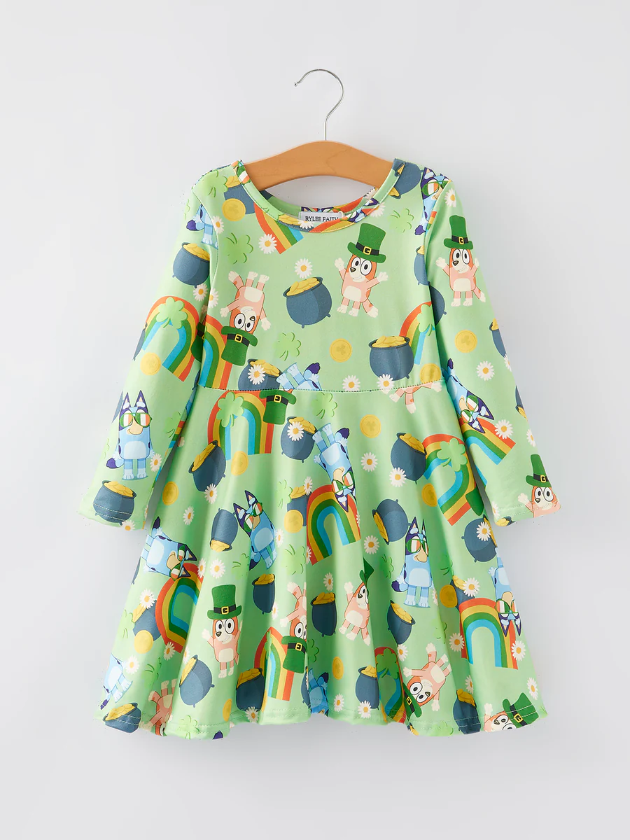 Baby Girls Saint Patrick Cartoon Dog Dress Preorder 5 MOQ