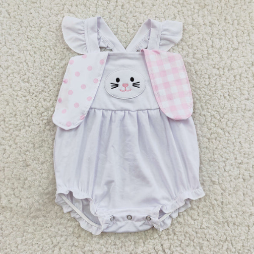 Sibling Baby Kids Short Sleeves Embroidery Bunny Easter Set Dress And Romper
