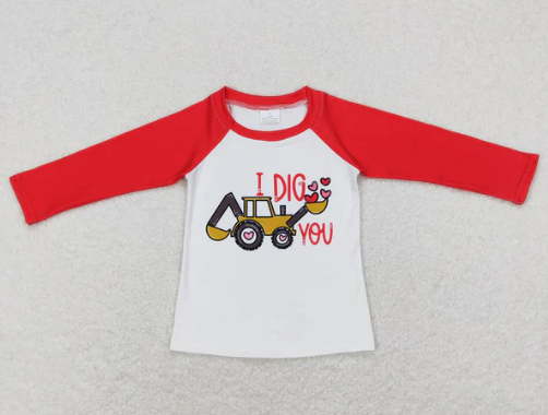 Red Long Sleeve Excavators Hearts I Dig You Valentones T-shirt