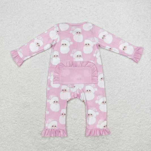 Newborn Baby Girls Christmas Santa Pink Zip Romper