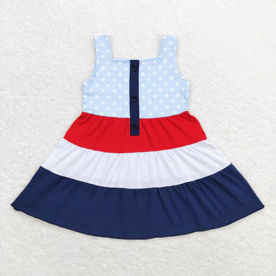 Kids Girls July 4th Sleeveless Knee Length Dress