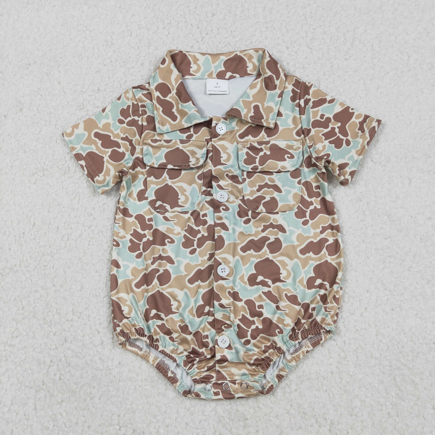 SR3655  Baby boys blue camo short sleeve shirt romper