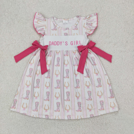 Baby Girls Pink Flutter Sleeves DADDYS GIRL Bows Top Boots Stripe Dress