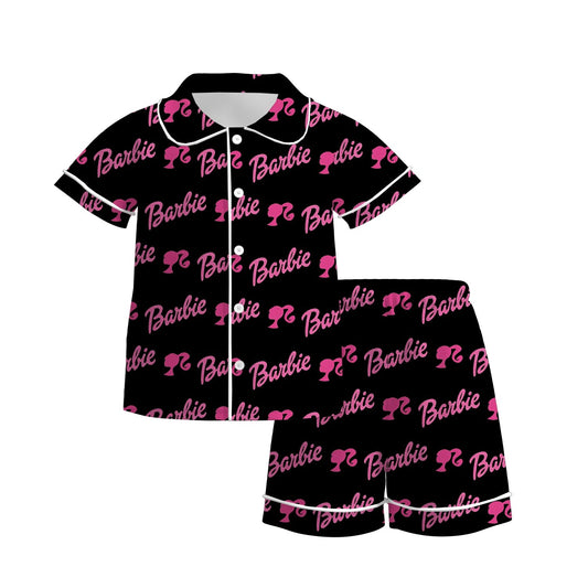 Baby Girls Doll Black Pink Words Buttons Shirt Shorts Pajamas Clothing Sets Preorder 3 MOQ