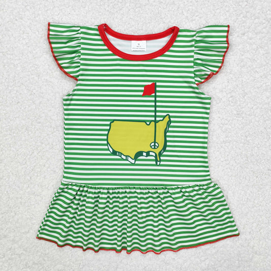 Baby Girls Green Flutter Sleeves Golf Print Dress Top