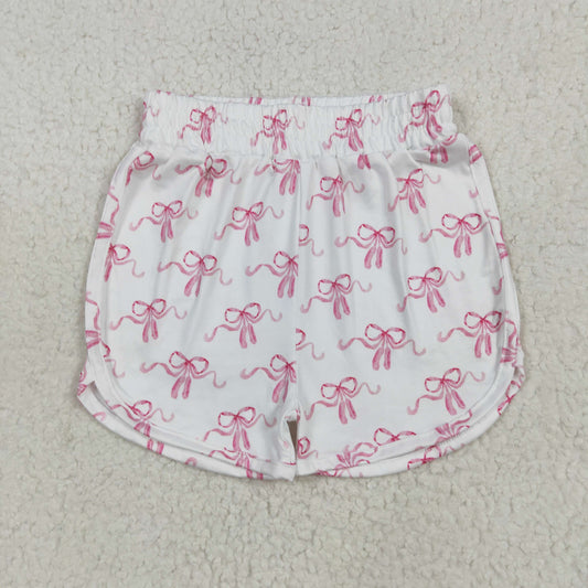 SS0608 Kids Girls Pink Bow Elastic Waist Shorts