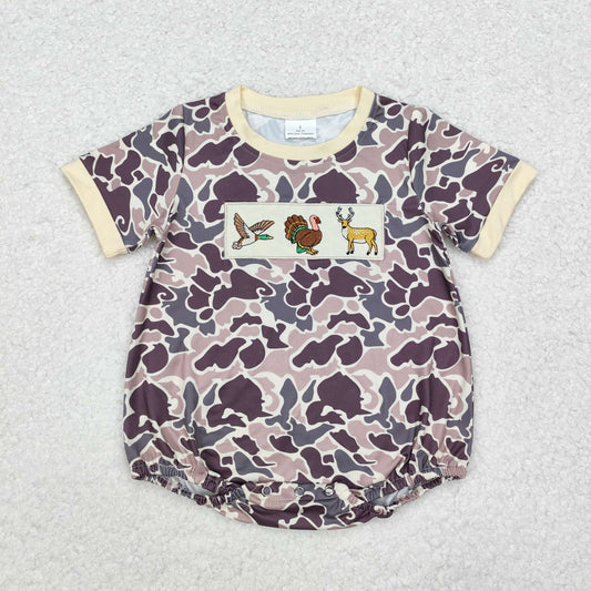 Baby Boys Hunting Trukey Camo Short Sleeve Bubble Romper