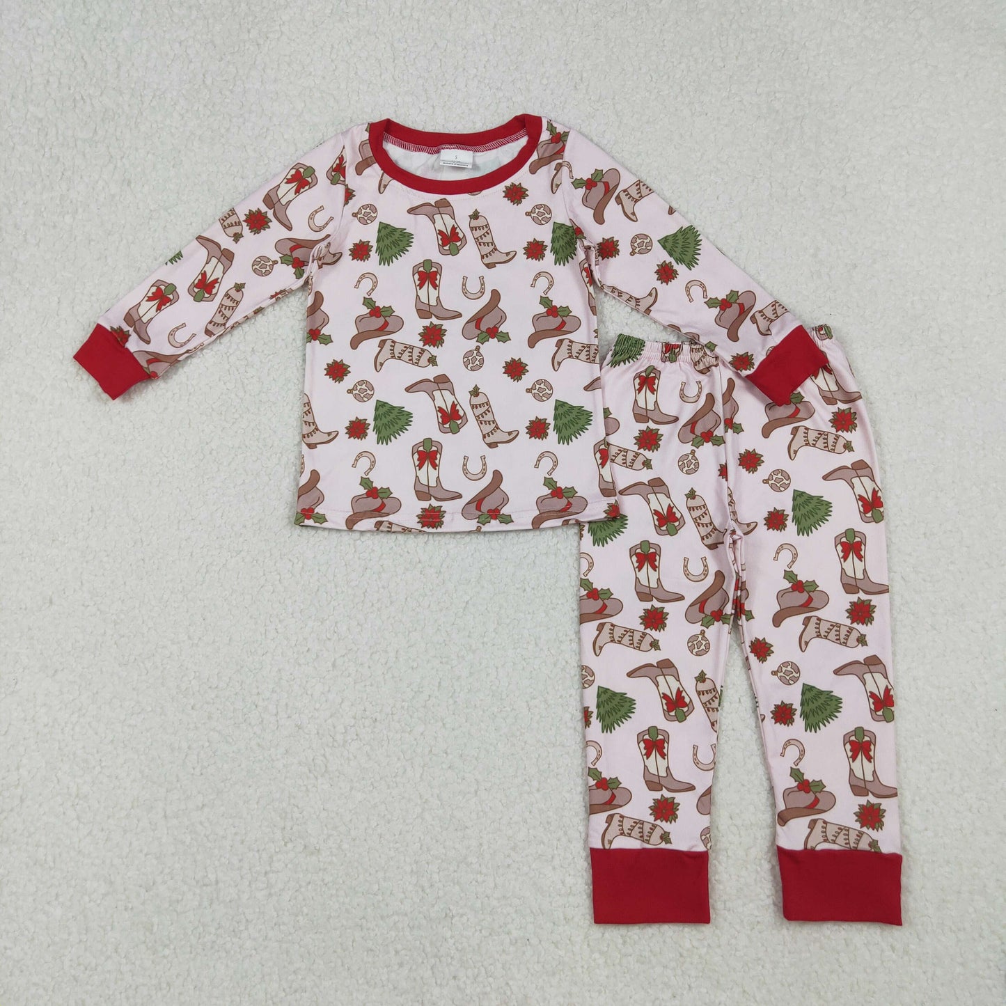 GLP2729 Kids Girls Christmas Western Boots Long Sleeve  Pajama Set
