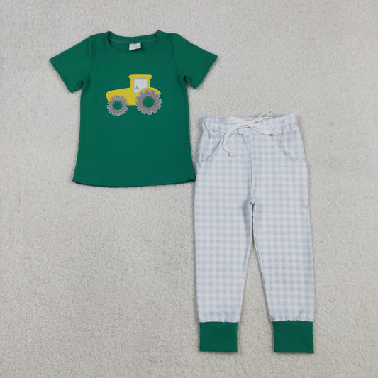 GSPO0615 Baby Boys Applique Farm Tractors Jogger Outfit