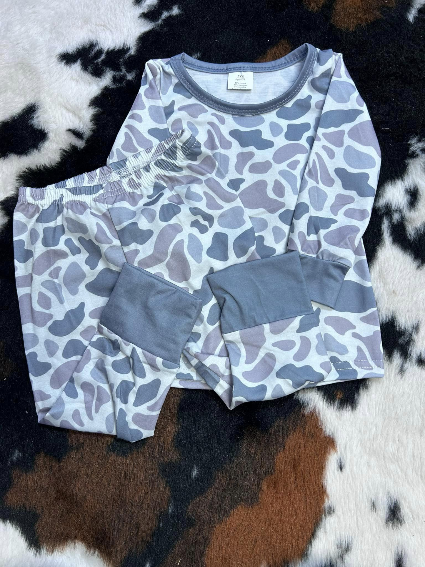 BLP0709 Baby Boys Grey Camo Long Sleeve Bamboo Pajama Set