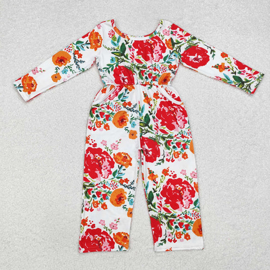 Baby Girls  Red  Orange Floral Long Sleeve Jumpsuit