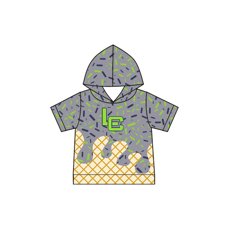 Preorder 5 MOQ Baby Boys Green LC Sprinkles Team Short Sleeve Hooded Tops