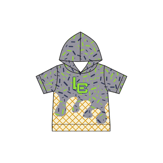 Preorder 5 MOQ Baby Boys Green LC Sprinkles Team Short Sleeve Hooded Tops