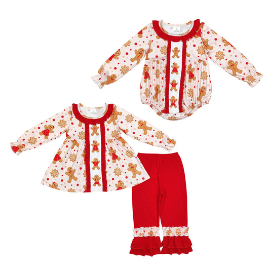 Adorable Baby Sister Girls Christmas Gingerbread Outfit and Romper