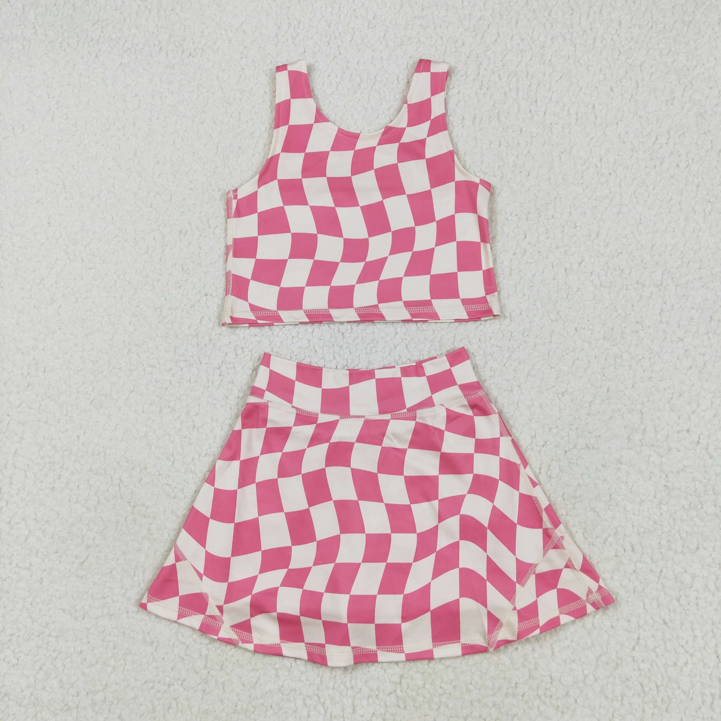 Baby Girls Active Wear Pink Checked Yoga Skort Set