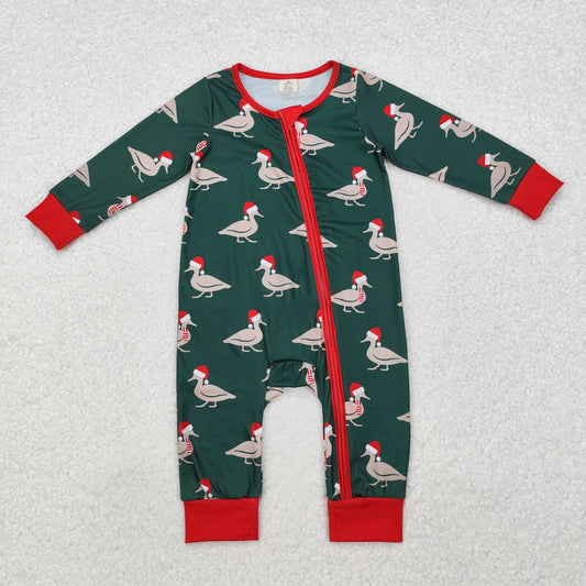 LR1861 Baby Boys Christmas Mallard Long Sleeve Zip Romper